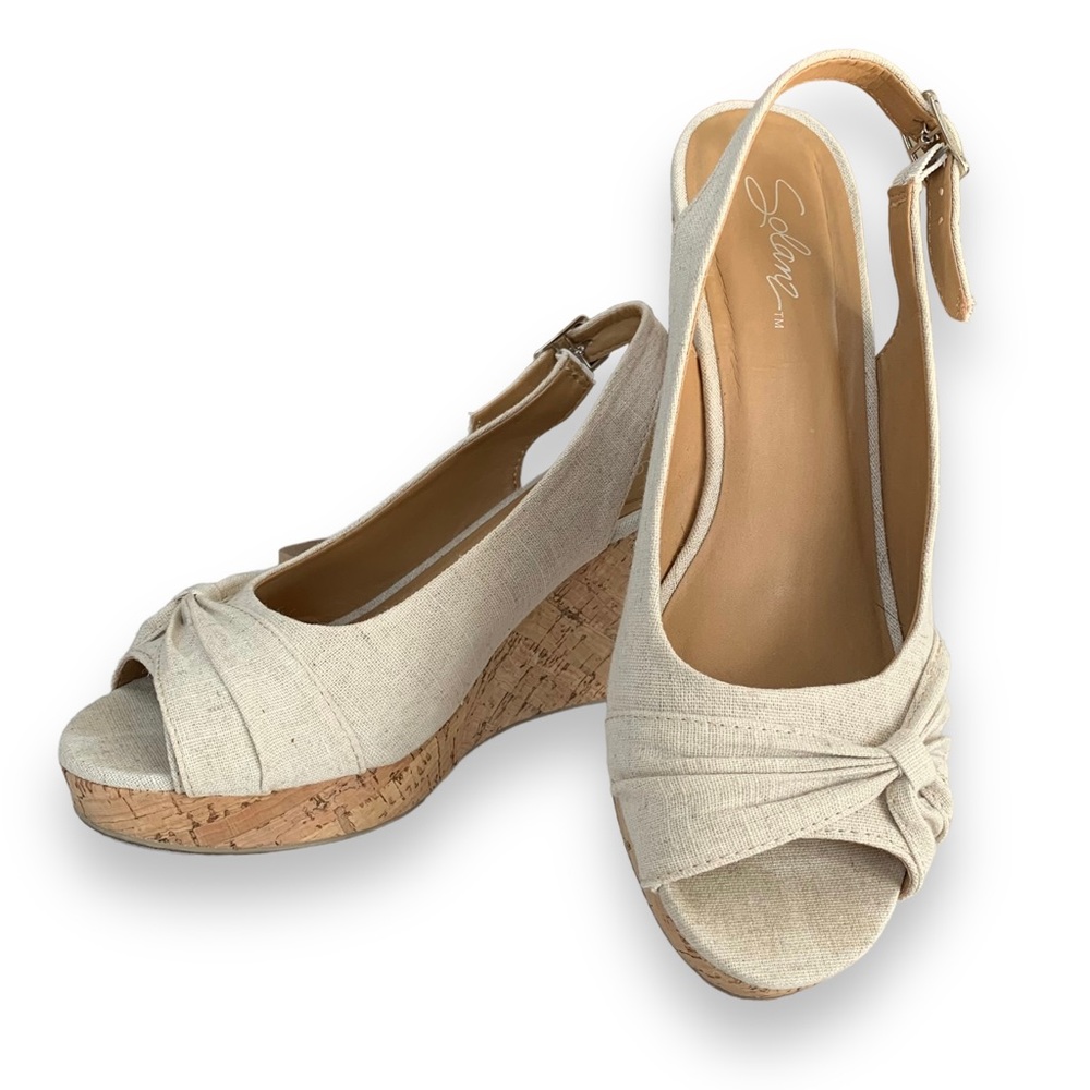 Solanz Ralyn Cream Peep-Toe Slingback Platform Wedge Sandals